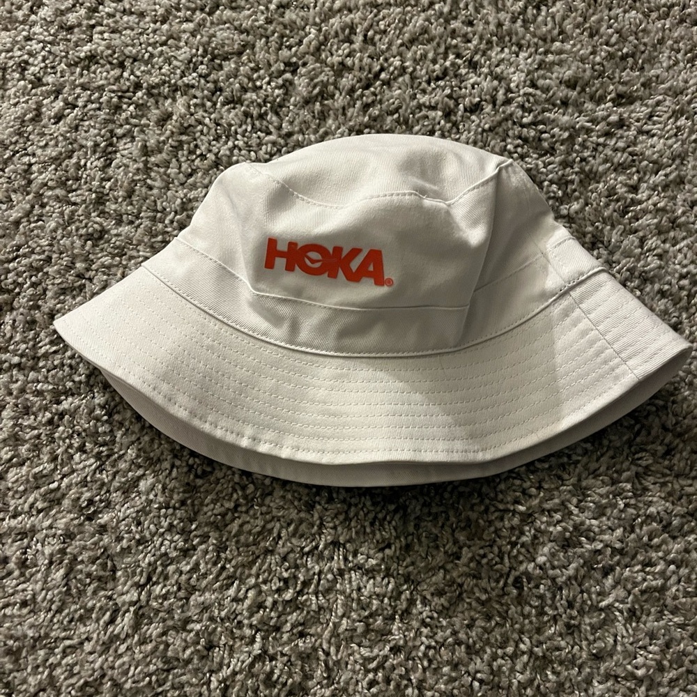 White Hoka bucket hat